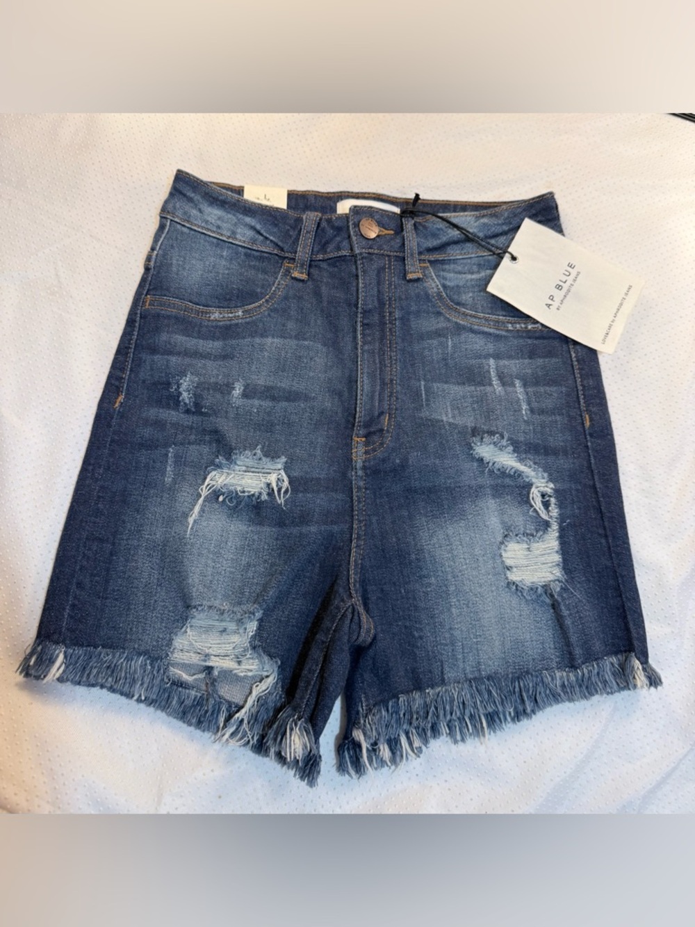 Aphrodite Dark Blue Distressed Denim Shorts